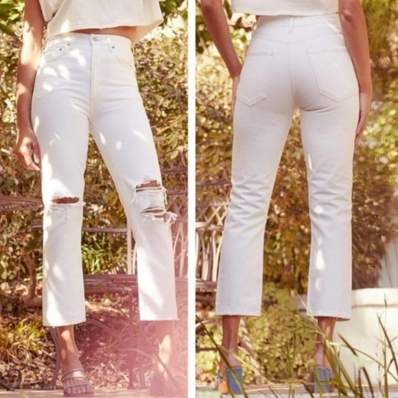 Agolde Jeans Size 29 "Riley" High Rise Straight Crop White Distressed Ripped - Picture 2 of 13